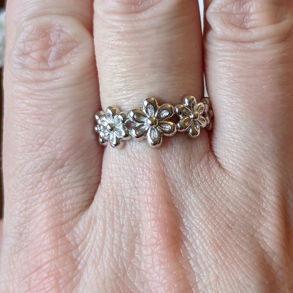 Sterling silver five plumeria flowers ring